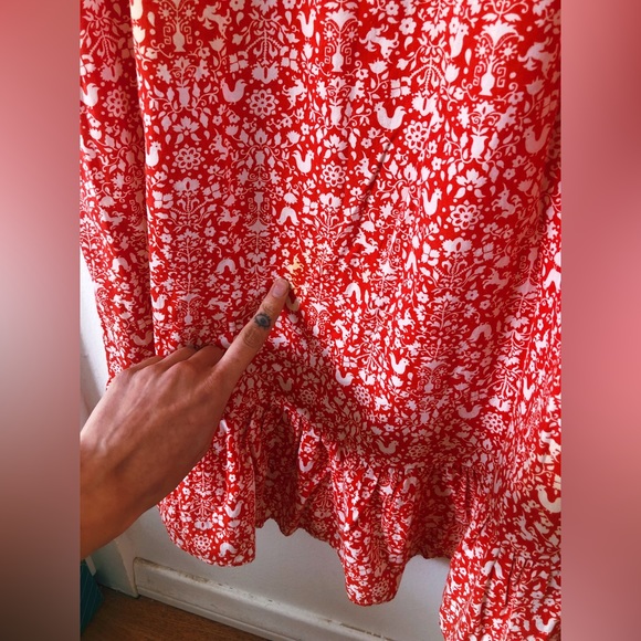 Vintage Rare 60s Unicorn Floral Folk Print Prairie Dress / Ruffles Puff Sleeves - Picture 13 of 15